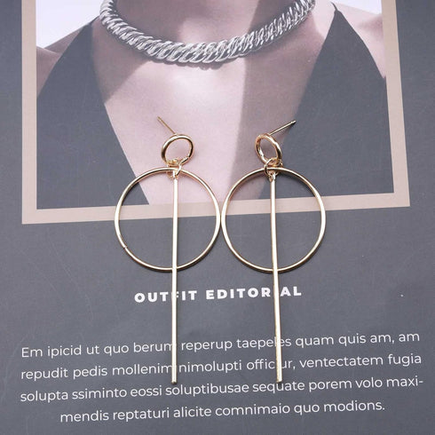 Boho Large Bar Hoop Earrings Gold Circle Stick Drop Earrings Vintage Geometric Circle Bar Dangle Earrings Big Round Circle Prom Earrings for Women...