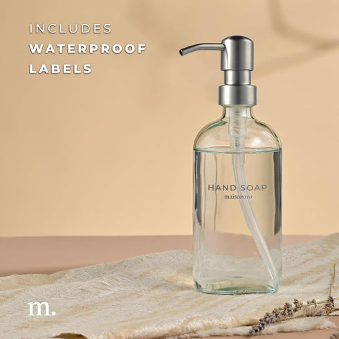 MaisoNovo Hand Soap Dispenser for Bathroom | 16.9 fl oz Clear Glass Silver Pump x 1...