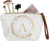 Gold Initial A Personalized Makeup Bag for Women, Monogrammed Canvas Cosmetic Pouch (White, 10 x 3 x 6 In)...