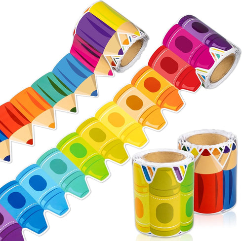 52ft Bulletin Board Border Decorations - 2 Rolls Rainbow Crayon Border Trim for School Classroom Chalkboard Bulletin Board Wall Window Door Decor...