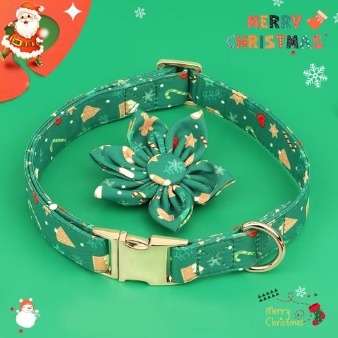 Beirui Cute Christmas Dog Collar Female with Flower, Holiday Girl Dog Collars with Christmas Patterns, Soft Green Pet Collar Adjustable for Small ...
