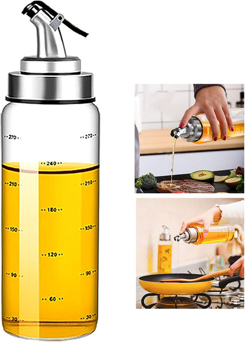 Olive Oil Dispenser Bottle, Liquid Condiment Container, 10 Oz Vinegar Dispensing Cruets With Dripless Capped Spout, Glass Decanter for Kitchen wit...