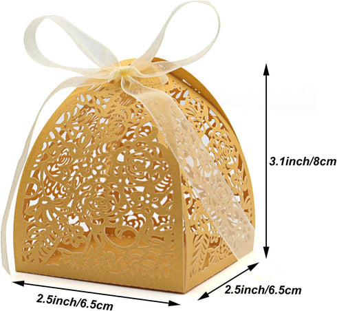 KPOSIYA Pack of 100 Laser Cut Rose Candy Boxes, Favor Boxes 2.5"x 2.5"x 3.1", Gift Boxes for Bridal Shower Anniverary Birthday Party Wedding Favor...