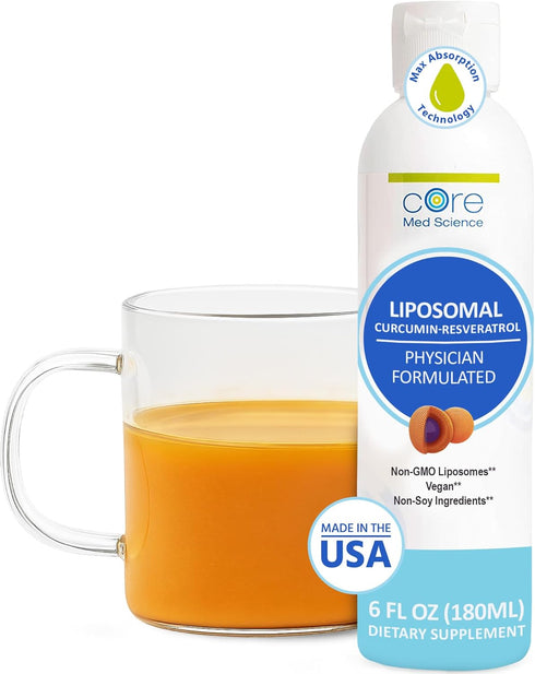 Core Med Science Liposomal Curcumin Resveratrol 200mg Curcumin and 75mg Resveratrol - 6 Fl Oz Liquid - High Absorption Curcumin Supplement...
