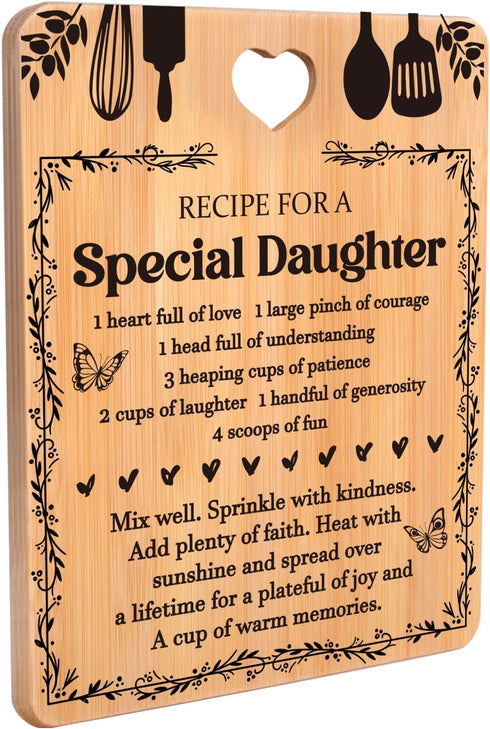Daughter Birthday Gifts - "Recipe for a Special Daughter" Daughter Gifts from Mom Cutting Board, Bamboo-Made Engraved Gifts for Daughter, Daughter...