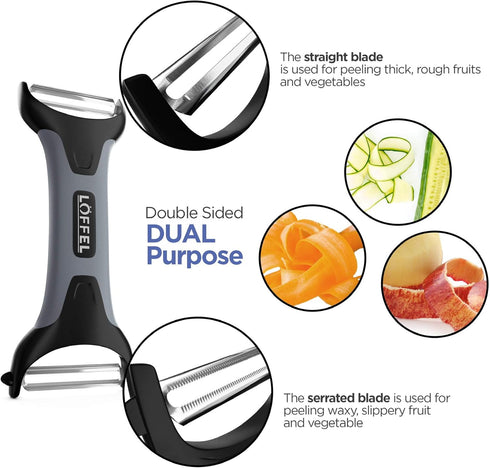 Peeler for Potato Vegetable Orange - Heavy Duty Double Sided Dual Purpose Non Slip Grip Apple Fruit Y Shaped with Ultra Sharp Stainless Steel Stra...
