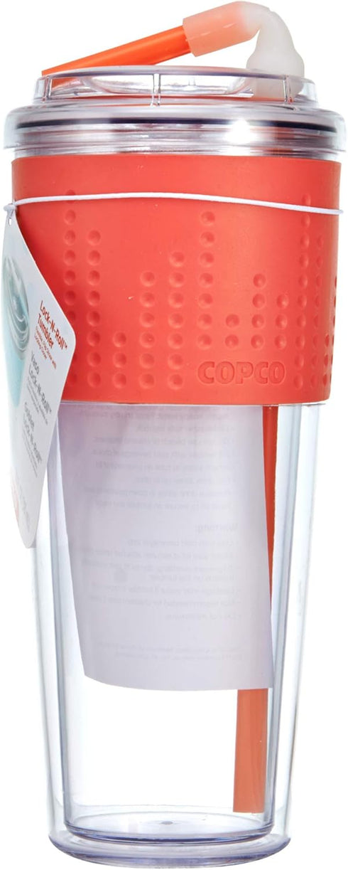 Copco Lock-n-Roll Double Wall Tritian Spill-Proof Tumbler with Soft Grip Sleeve and Patented Flip Up Straw, 20-Ounce, Coral...