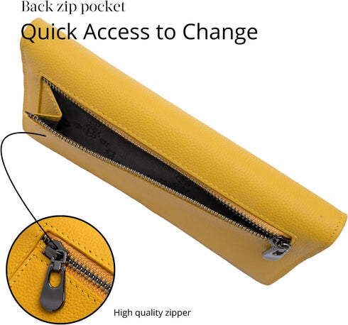 Bveyzi Ultra Slim Thin Leather RFID Blocking Credit Card Holder Bifold Clutch Wallets for Women (Yellow)...