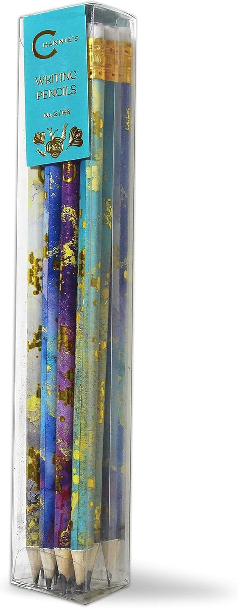 Channie's No. 2 HB 4 Gold Leaf Pencils Set of 12 - Fun Wooden Pencils with Colorful Abstract Patterns - Cute Desk Accessories...