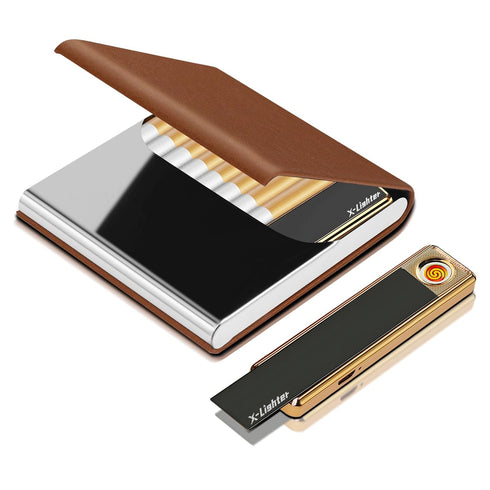 X-LIGHTER Cigarette Case with Lighter for 84MM King Size, Smell Proof, Ultra Slim, Leather Cigarette Holder Case for Men, Business...