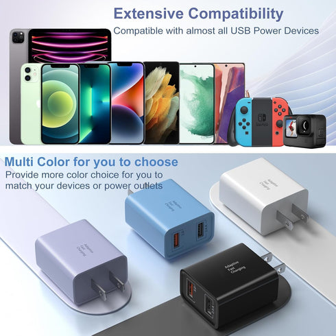 Double USB Wall Charger, Costyle 3 Pack 30W Dual Ports USB Fast Charger Block Quick Fast Charge 3.0 Power Adapter & 5V 2.4A Wall Plug for iPhone 1...