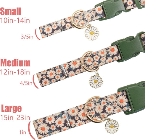 Flower Patterns Dog Collar with Accessories, Soft Cotton Dog Collars for Small Medium Large Female and Male Dog(Daisy&Wild Chrysanthemum L)...