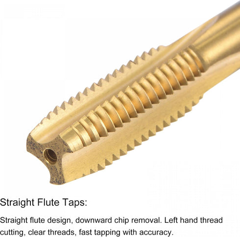 uxcell Straight Flute Taps, M10 x 1.5 Metric Left Hand Titanium Coated M35 Cobalt High Speed Steel Machine Tapping Screw Thread Milling Tap Machin...