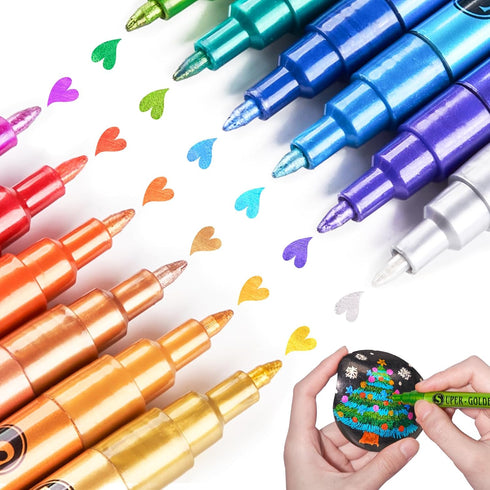 LIGHTWISH Acrylic Paint Pens Metallic Paint Markers,Sparkle Ultra Fine Point 0.7mm Glitter Markers,Super Golden Metallic Markers for Black Paper G...
