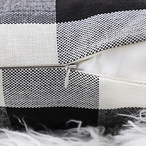 4TH Emotion Set of 2 Farmhouse Buffalo Check Plaid Throw Pillow Covers Cushion Case Polyester Linen for Fall Home Decor Black and White, 20 x 20 I...