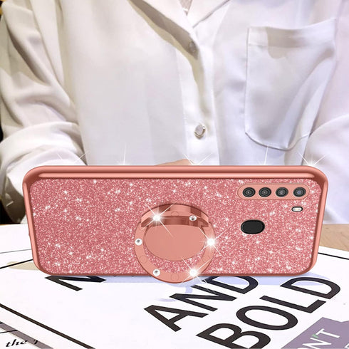 for Samsung Galaxy A21 Case for Women, Girls Glitter Luxury Sparkles Cute TPU Silicone Slim Phone Case with Bling Diamond Rhinestone Bumper Ring S...