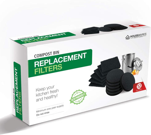 12 Pieces Counter Top Activated Carbon Compost Bin Filters - Extra Thick Indoor Pail Replacement Charcoal Caddy Filters Refill, 0.4" Thickness...