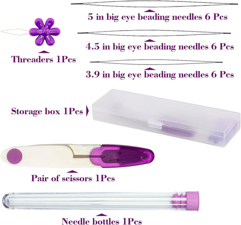 22Pcs Beading Needles for Jewelry Making,Seed Beads Tools,Include 18 Big Eye Beading Needles,Needle Bottle,Needle Threaders,Storage Box...