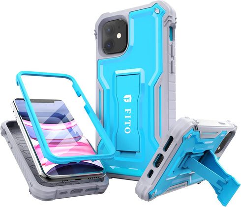 FITO Compatible with iPhone 11 Case, Dual Layer Shockproof Heavy Duty Case with Screen Protector for iPhone 11 and iPhone XR 6.1 inch, Built-in Ki...