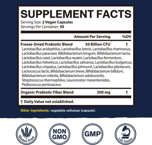 Probiotics 50 Billion, 23 Strains with Organic Prebiotics, Digestive & Immune Support, Freeze-Dried, Delayed-Release, Better Than a Dozen Yogurts,...
