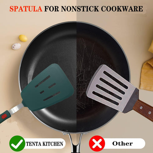 Silicone Spatula Set of 2 for Nonstick Cookware,Tenta Tenta Kitchen Slotted Angle Spatula Round Pancake Spatula Silicone 600°F Heat Resistant Clas...