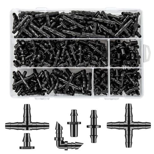 300 Pcs Barbed Connectors Drip Irrigation Fittings Kit, 1/4" Drip Irrigation Kit for Garden Flower Pot Greenhouse Lawn (Straight Barbs,Single Barb...