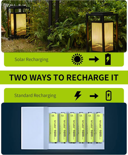 Kruta Ni-MH AA Rechargeable Batteries, Double A 1600mAh High Capacity 1.2V Pre-Charged for Garden Landscaping Outdoor Solar Lights, String Lights,...