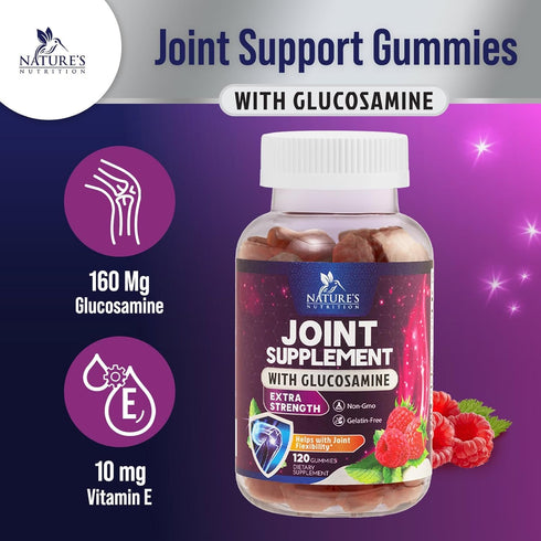 Nature's Joint Support Gummies Glucosamine Plus Vitamin E - Joint Support Supplement for Occasional Discomfort for Back, Knees & Hands - Joint Hea...