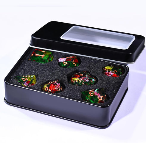 AUSTOR 7-Die DND Dice Set Handmade Sharp Edge Dice Resin Polyhedral Dice for Dungeons and Dragons RPG MTG Table Games?Green Leaf?...