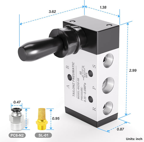TAILONZ PNEUMATIC 1/4"NPT 5 Way 2 Position Air Hand Lever Operated Valve Pneumatic Solenoid Valve Manual Control Push-Pull 4H210-08...