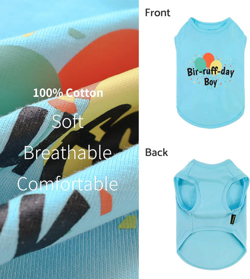 Fitwarm Birthday Boy Dog Shirt, Bir-ruff-day Boy Funny Dog Clothes for Small Dogs Boy, Pet Birthday Outfit, Cat Tshirt, 100% Breathable Cotton, Aq...