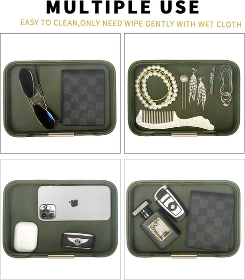 SANZIE Luxury Leather Tray Desktop Storage Catchall Organizer Decorative Tray for Entryway Table to Hold Jewelry Watch Keys Phone Wallet (Metal Gl...