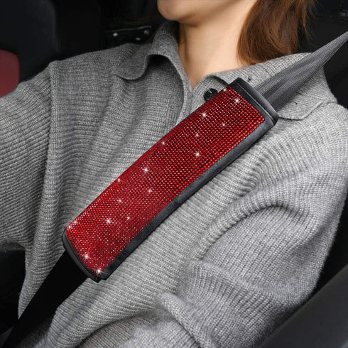 Valleycomfy Soft Velvet Seat Belt Shoulder Pads with Bling Rhinestones Car Bling Seat Belt Covers for Women, Crystal Handbrake Cover, Bling Ring S...