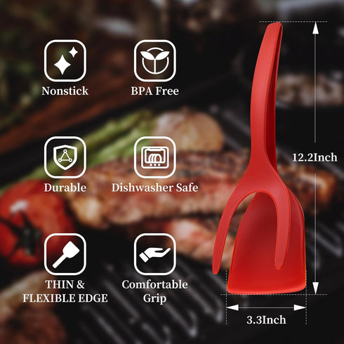 2 in 1 Spatula and Tongs Ultimate Egg Spatula Flipper and More High Temperature Resistant Nylon Omelette Spatula Grip, Flip, and Serve with Ease (...