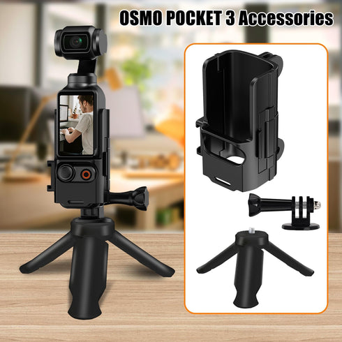 Osmo Pocket 3 Expansion Frame Adapter Protective Bracket + Osmo Pocket 3 Tripod+ Action Adapter compatible for DJI Osmo Pocket 3 Accessories with ...