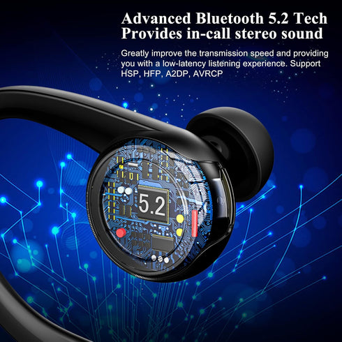 Bluetooth 5.2 Headset, Single Ear Earpiece Earphone with Mic, Hook, Noise Cancelling Headset for Business, Trucker, Driver, Wireless Bone Conducti...