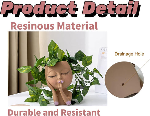 Face Planter Pots Succulent Planters, Face Flower Pot Head Planter for Indoor Outdoor Plants with Drainage Hole Cute Lady Face Plant Pots(Brown)...