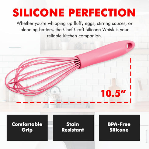 Chef Craft Premium Silicone Wire Cooking Whisk, 10.5 inch, Pink...