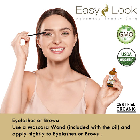 Castor Oil 4oz, USDA Certified Organic 100% Pure, Stimulate Growth for Eyelashes, Eyebrows, Hair. Skin Moisturizer & Hair Treatment Starter Kit...