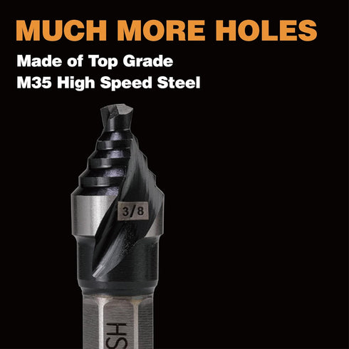 M35 HSS 3/8 Inch Step Drill Bit, Single Size Unibit with Double Spiral Flutesfor Drilling Small Holes on Stainless Steel, Metal, Wood, Plastic...