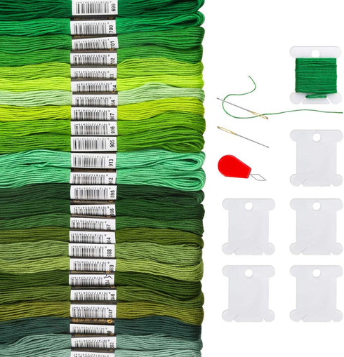Pllieay 24 Skeins Friendship Bracelets Floss, Green Gradient Embroidery Floss, Cross Stitch Threads with 6 Floss Bobbins, 2 Embroidery Needles and...