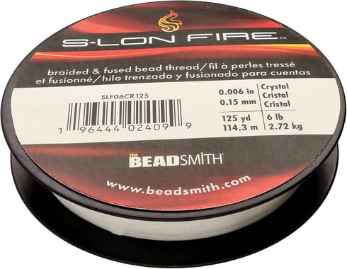 The Beadsmith S-Lon Fire – Braided and Fused Bead Thread – 6lb. Test, 006”/.15mm Diameter, 125 Yard Spool, Crystal Clear Color – Super Strong Stri...