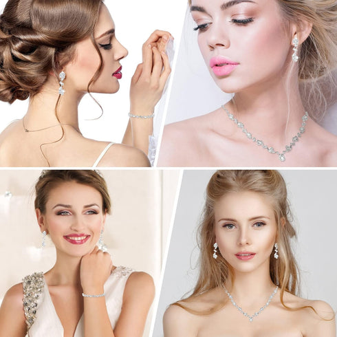 Bridal Jewelry Set Rhinestone Wedding Jewelry Set Include Wome Necklace Bracelet Earrings Brides Bridesmaid Prom Costume Jewelry Set for Bridal We...