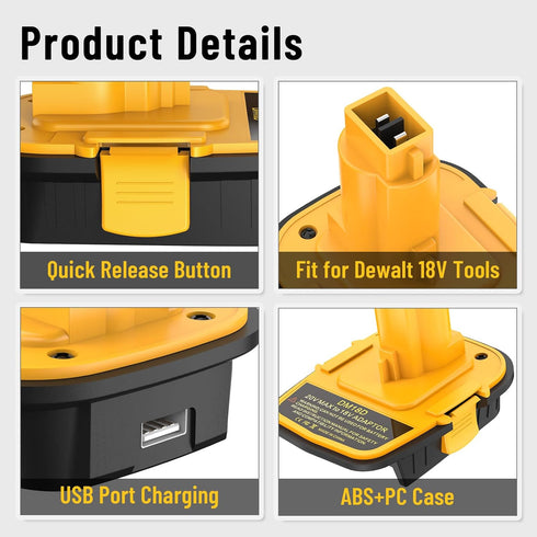 1 pack DM18D Battery Adapter Converter with USB Port for Dewalt 18V Tools, Converts Dewalt 20V Li-ion or Milwaukee M18 18V Li-ion Battery to Dewal...