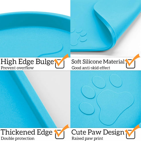 Ptlom 2 Pack Dog Food Mat Non-Slip Dog Bowl Mats for Food and Water, High-Lips Pet Placemat Waterproof Dog Feeding Mat Prevent Messy Spills, Silic...