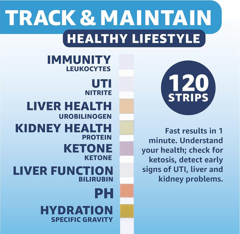 Vaunn Medical 8-in-1 Urine Test Strips and Urinalysis for UTI, Nitrites, Leuckcytes, Ketosis, pH, Protein, 120 CT...