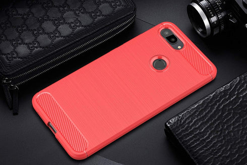 Case Compatible with Cellphone Xiaomi Mi 8 Lite Case, Carbon Fiber Shock Absorption Slim Case Compatible with Cellphone Xiaomi Mi 8 Lite (Red)...