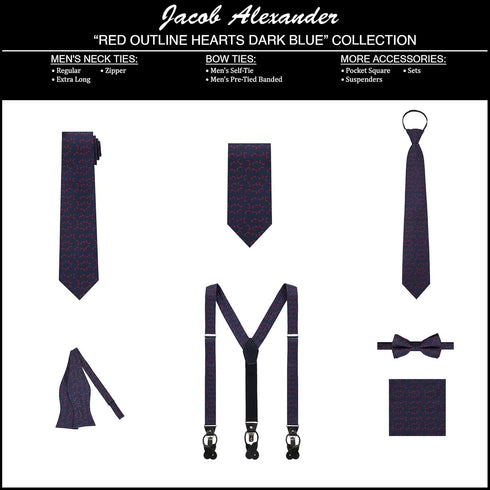 Jacob Alexander Men's Happy Valentine's Day Red Outline Hearts Pocket Square - Dark Blue...