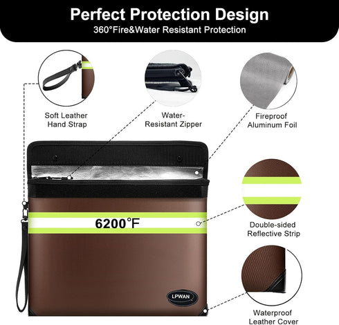 Upgraded Fireproof Document Bag Waterproof Fireproof Bag with Zipper,9 Layers of Heat Insulated Materials,6200°F Fireproof Money Bag for Cash,Valu...