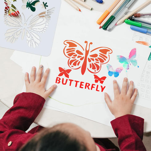 12 Pieces Butterfly Stencil Reusable Butterfly Paint Stencils Template Butterfly Animal DIY Craft Plastic Drawing Stencils for Painting on Wood Wa...